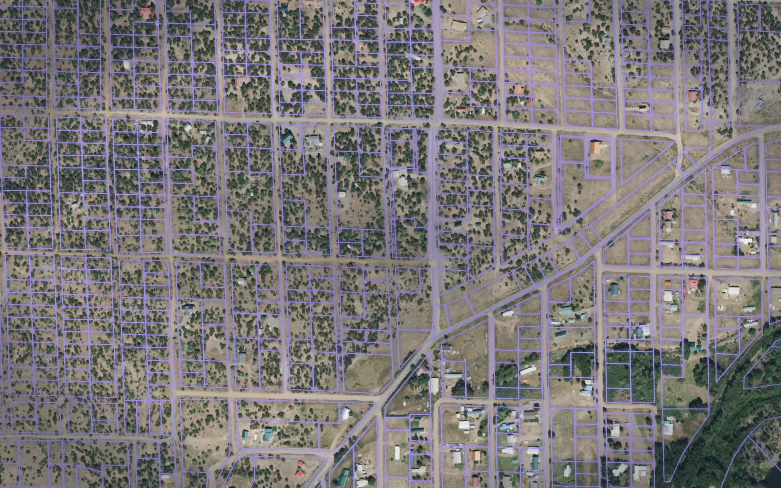 Parcel boundaries over aerial imagery of Rio Grande County, Colorado