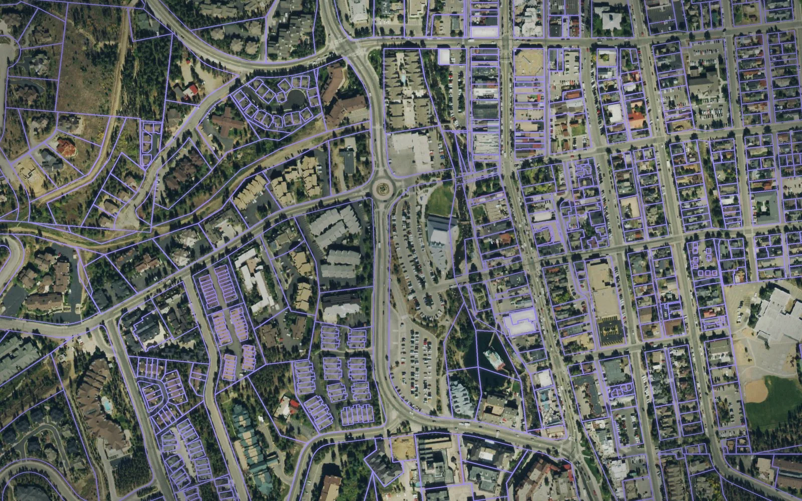 Parcel boundaries over aerial imagery of Summit County, Colorado