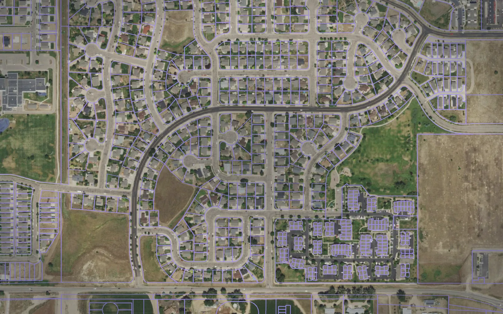 Parcel boundaries over aerial imagery of Weld County, Colorado