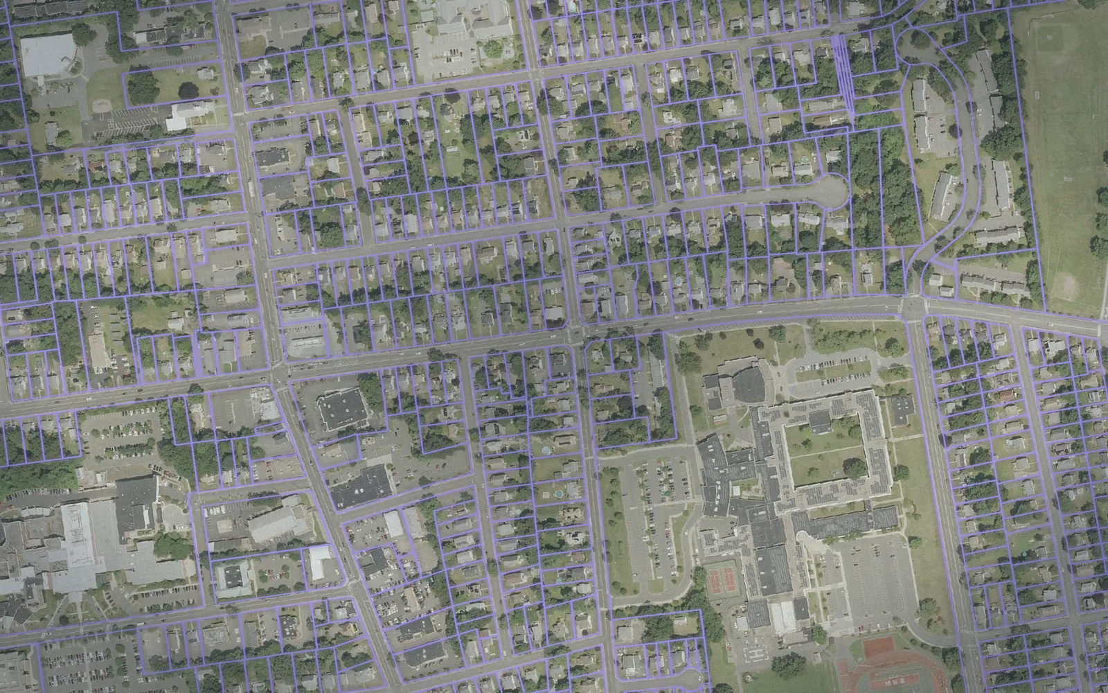 Parcel boundaries over aerial imagery of Capitol Planning Region, Connecticut