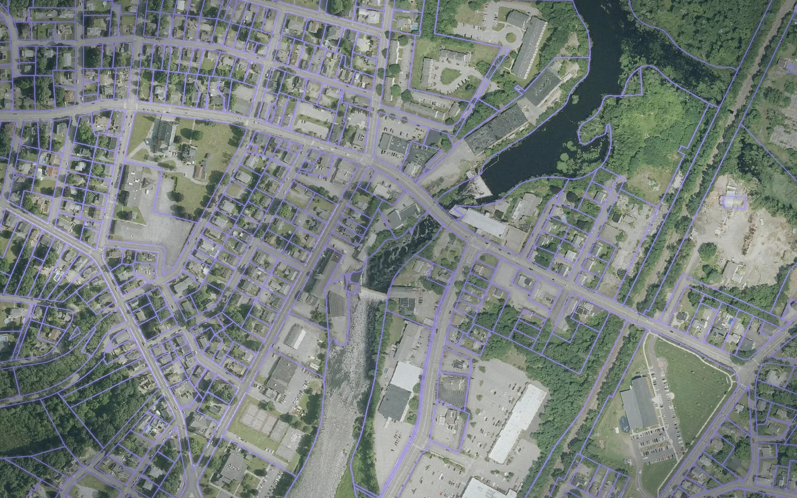 Parcel boundaries over aerial imagery of Northeastern Connecticut Planning Region, Connecticut