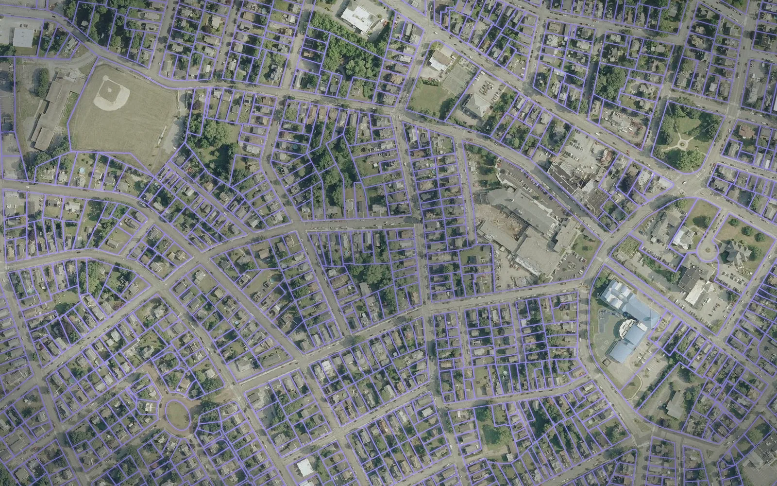 Parcel boundaries over aerial imagery of Southeastern Connecticut Planning Region, Connecticut