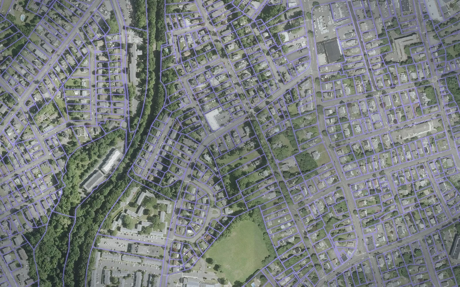 Parcel boundaries over aerial imagery of Western Connecticut Planning Region, Connecticut