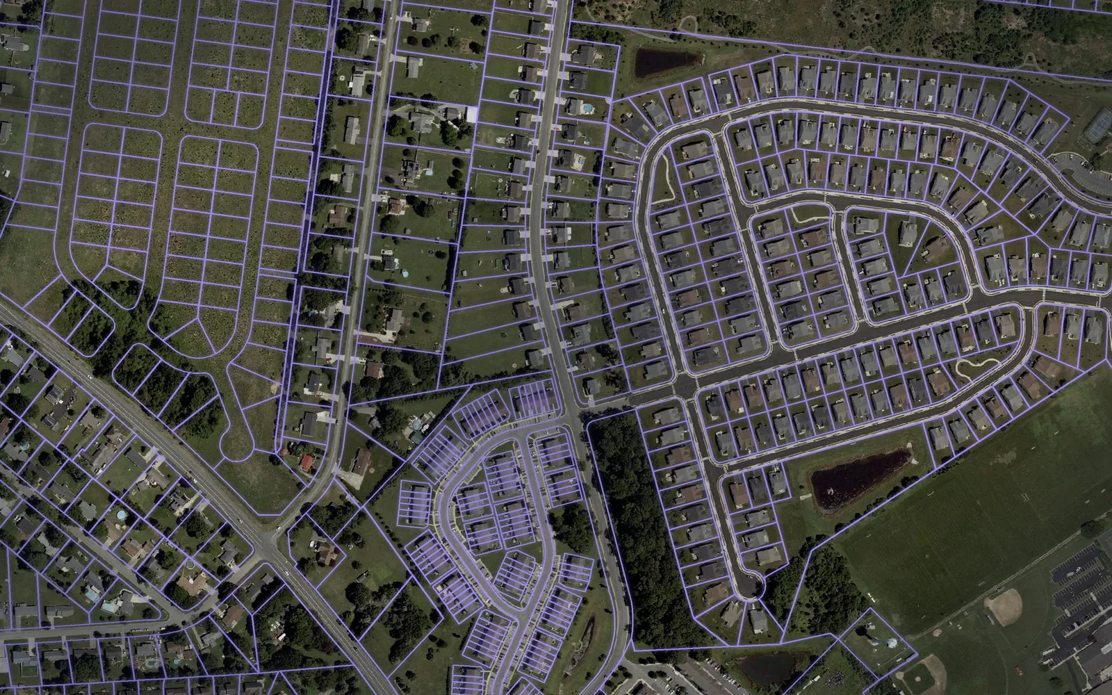 Parcel boundaries over aerial imagery of Kent County, Delaware