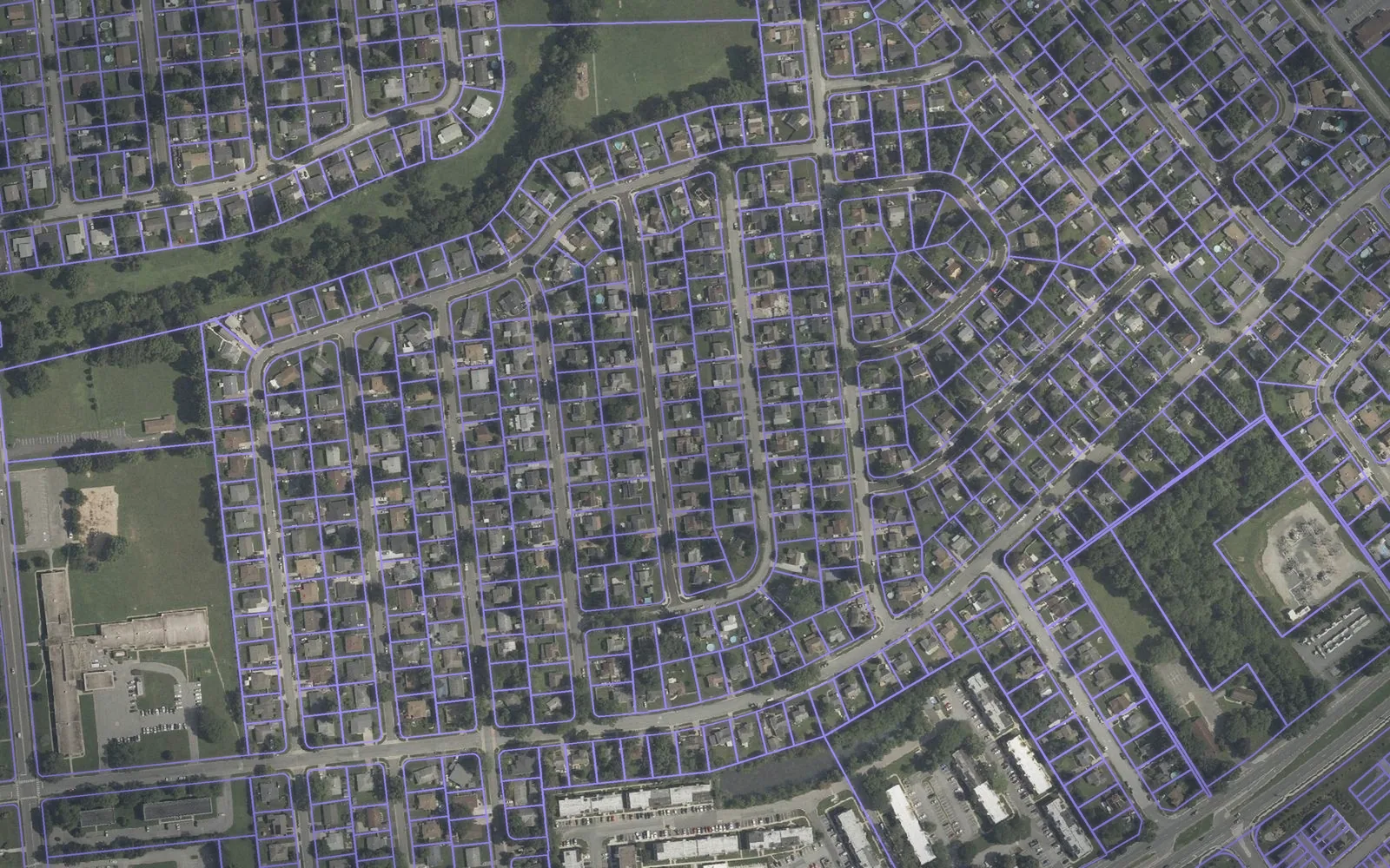 Parcel boundaries over aerial imagery of New Castle County, Delaware