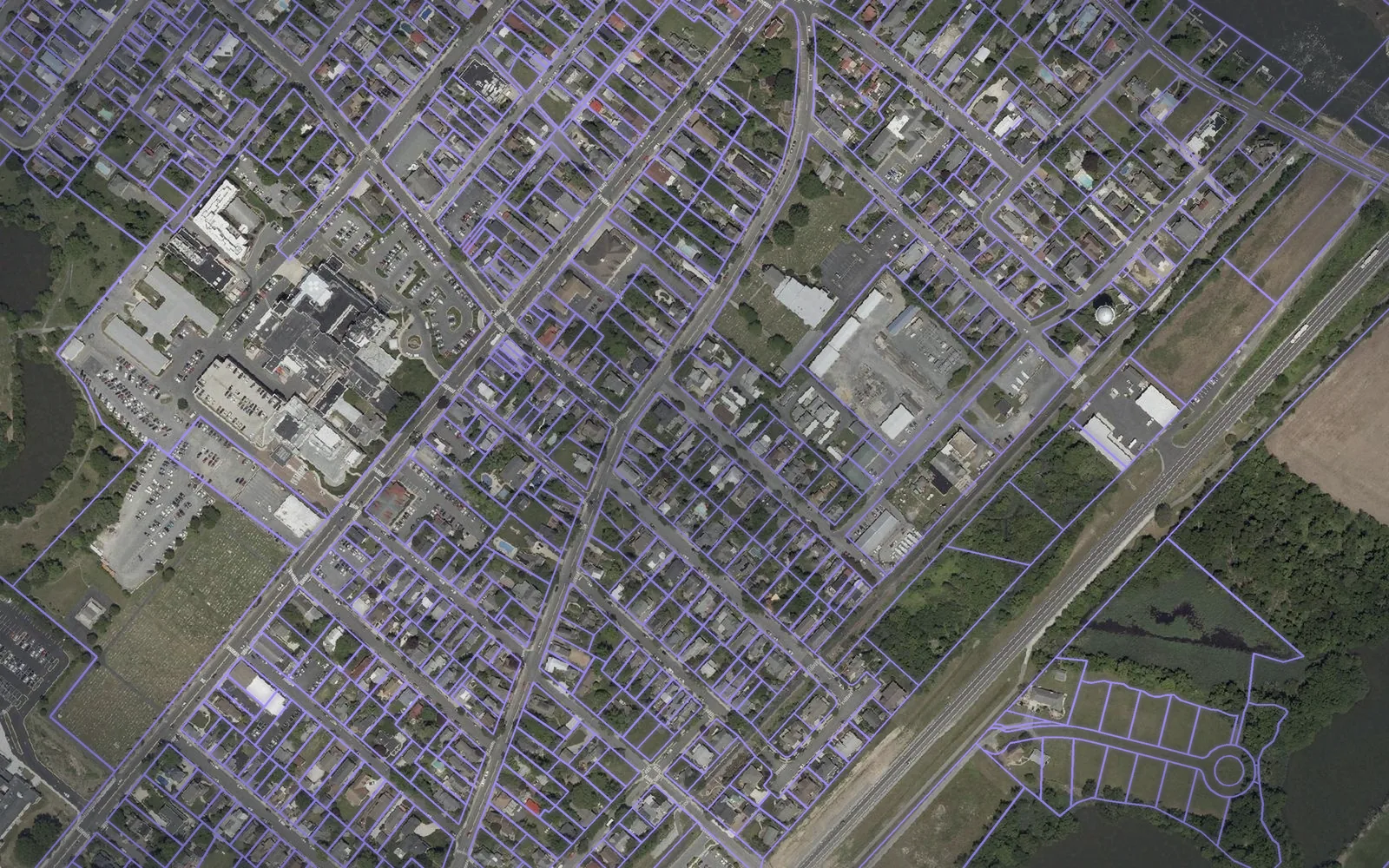 Parcel boundaries over aerial imagery of Sussex County, Delaware