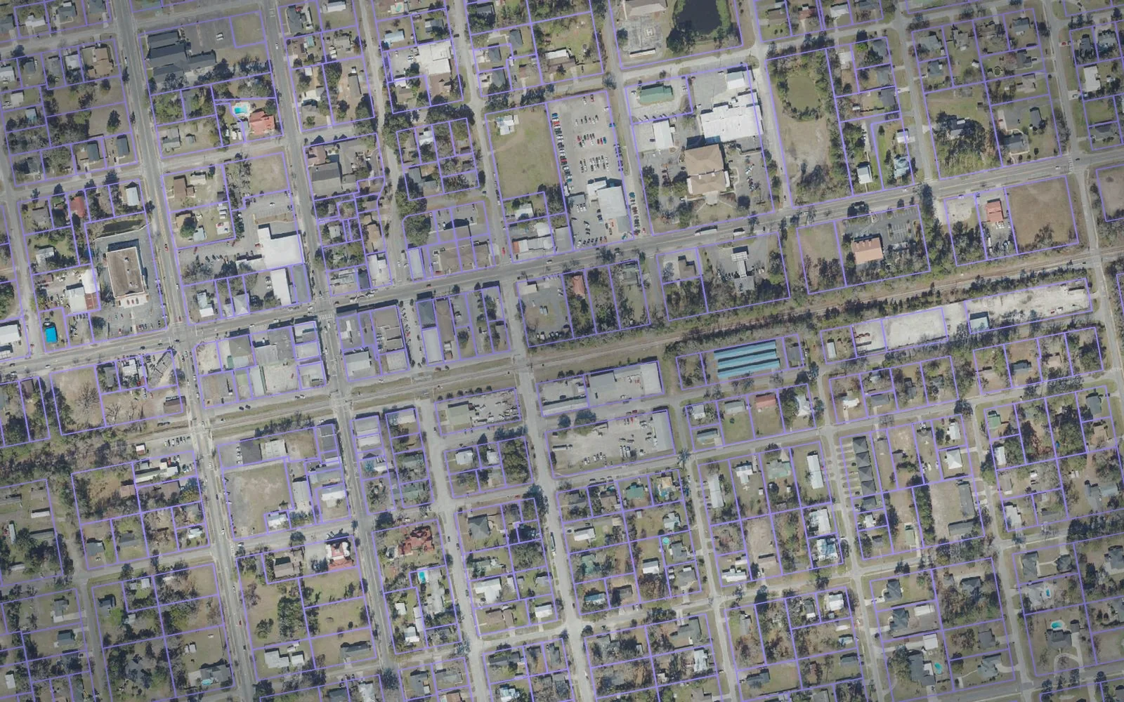 Parcel boundaries over aerial imagery of Baker County, Florida