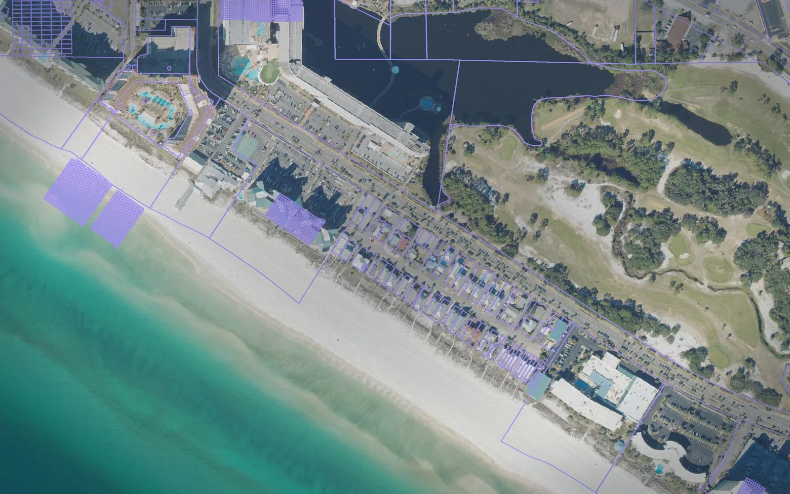 Parcel boundaries over aerial imagery of Bay County, Florida