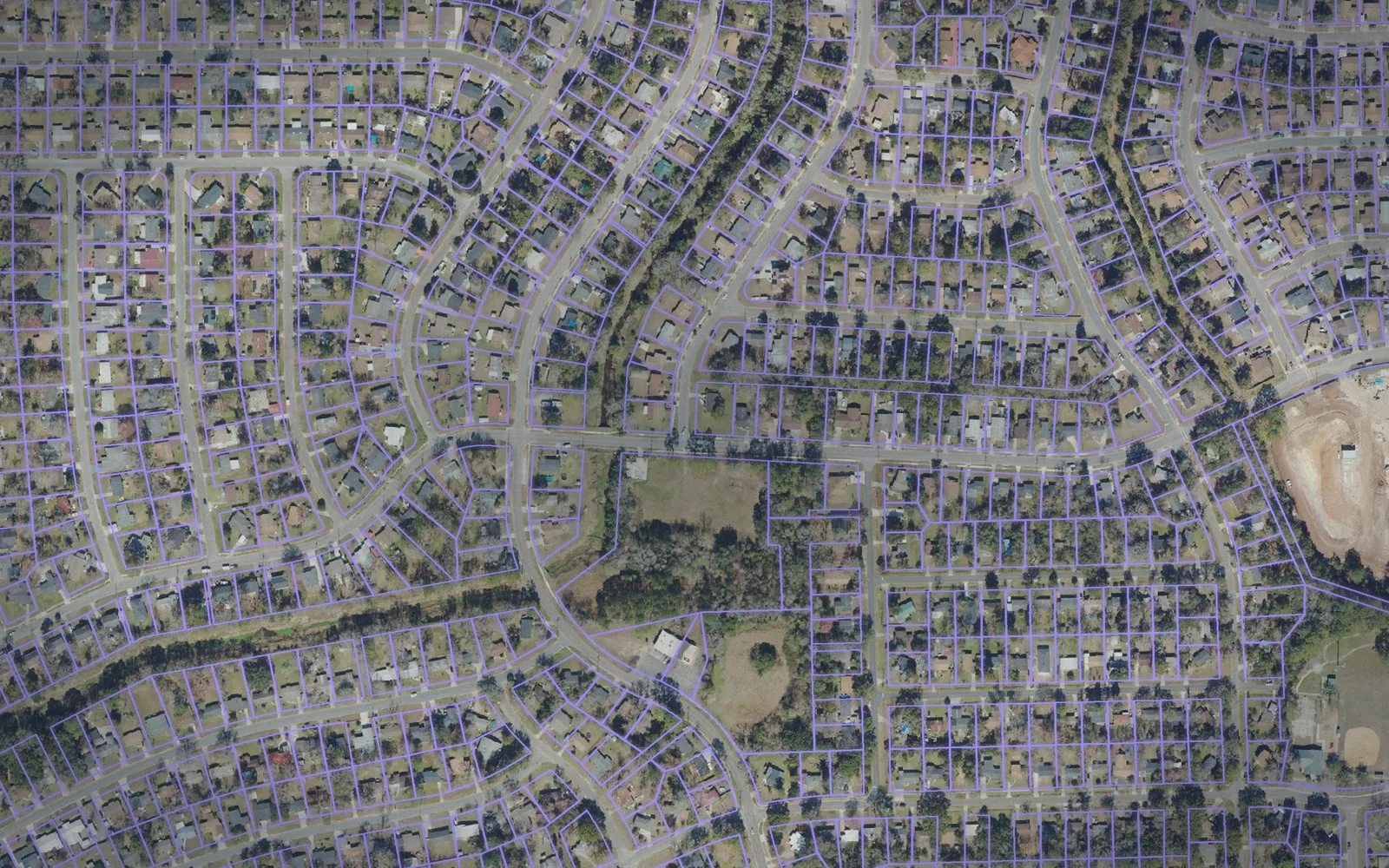 Parcel boundaries over aerial imagery of Duval County, Florida