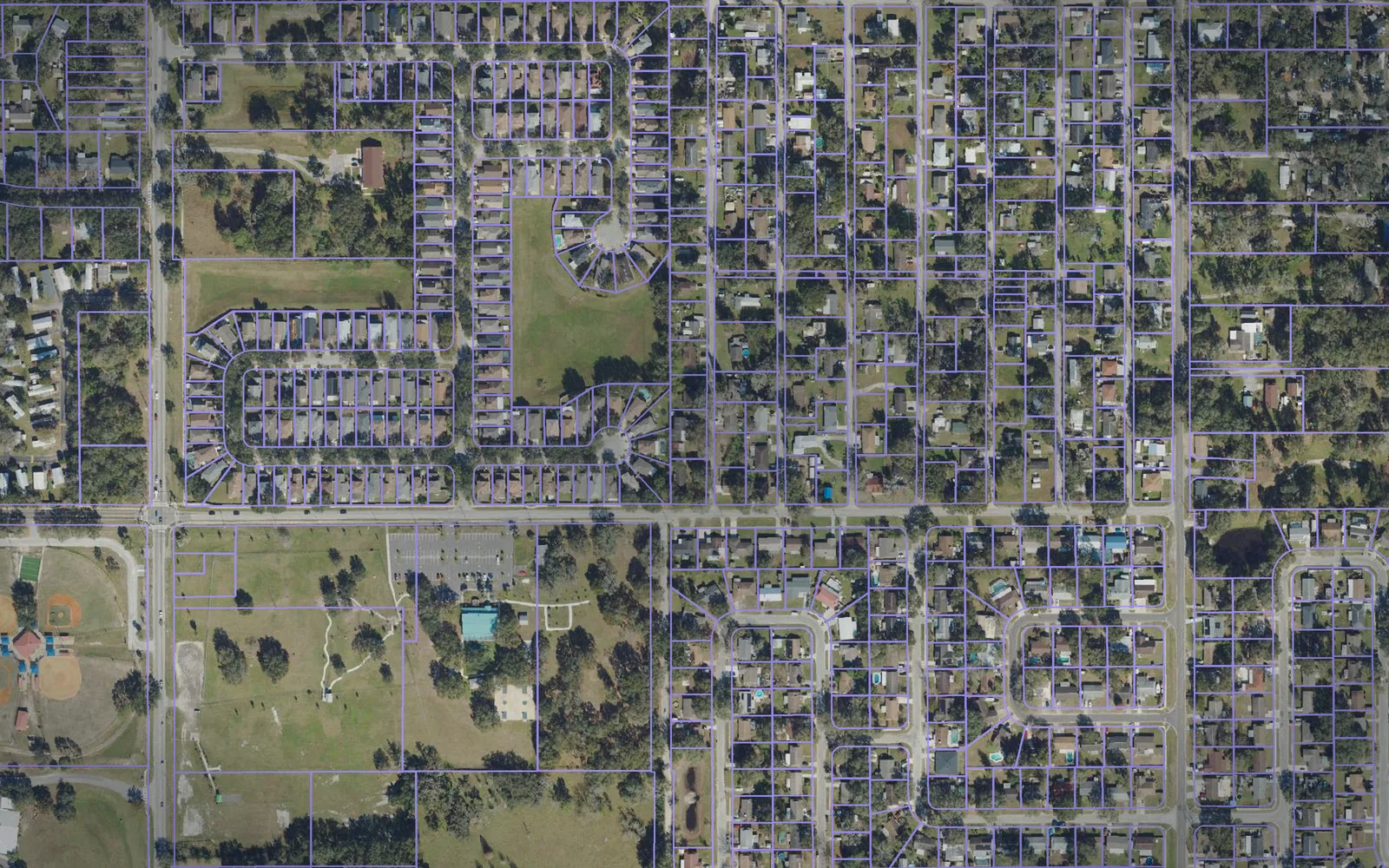 Parcel boundaries over aerial imagery of Hillsborough County, Florida
