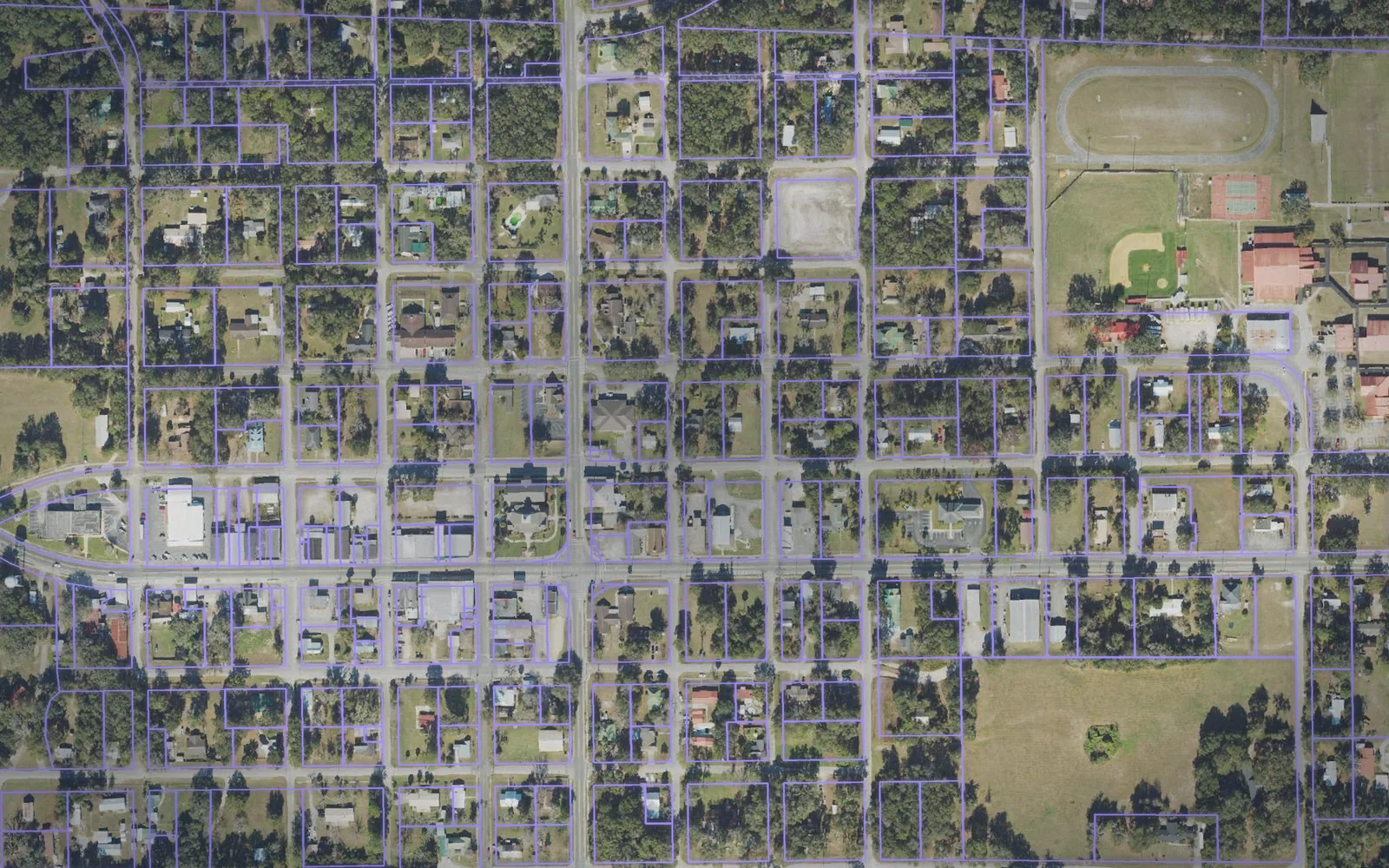 Parcel boundaries over aerial imagery of Lafayette County, Florida