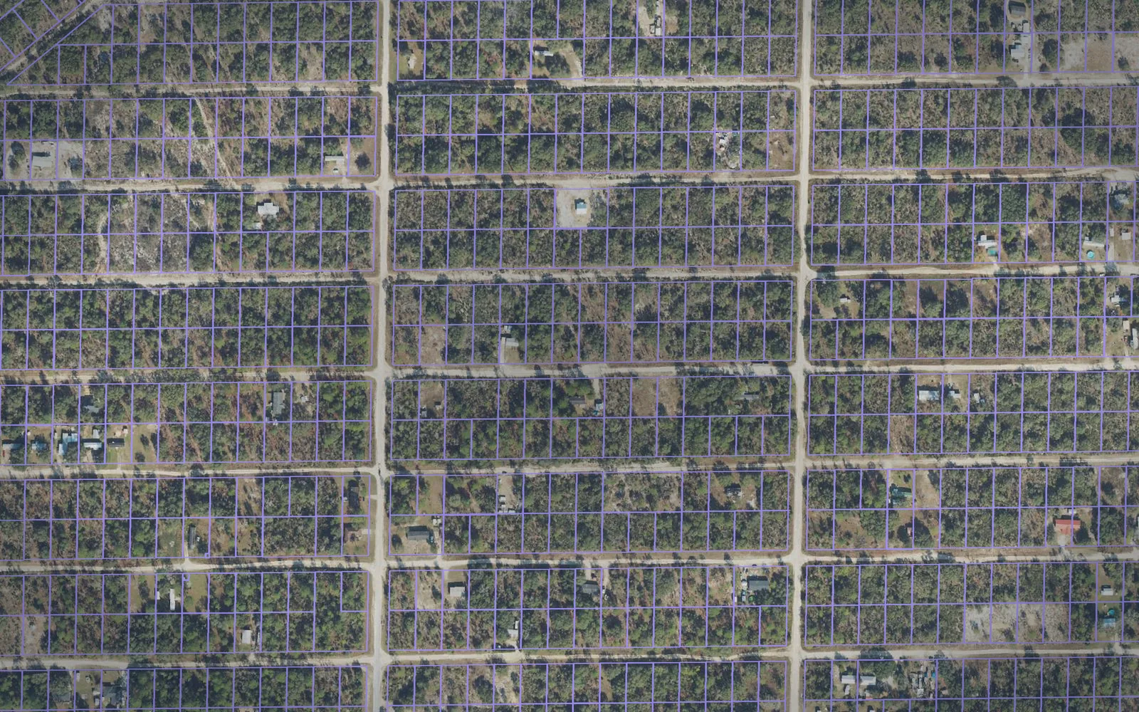 Parcel boundaries over aerial imagery of Levy County, Florida