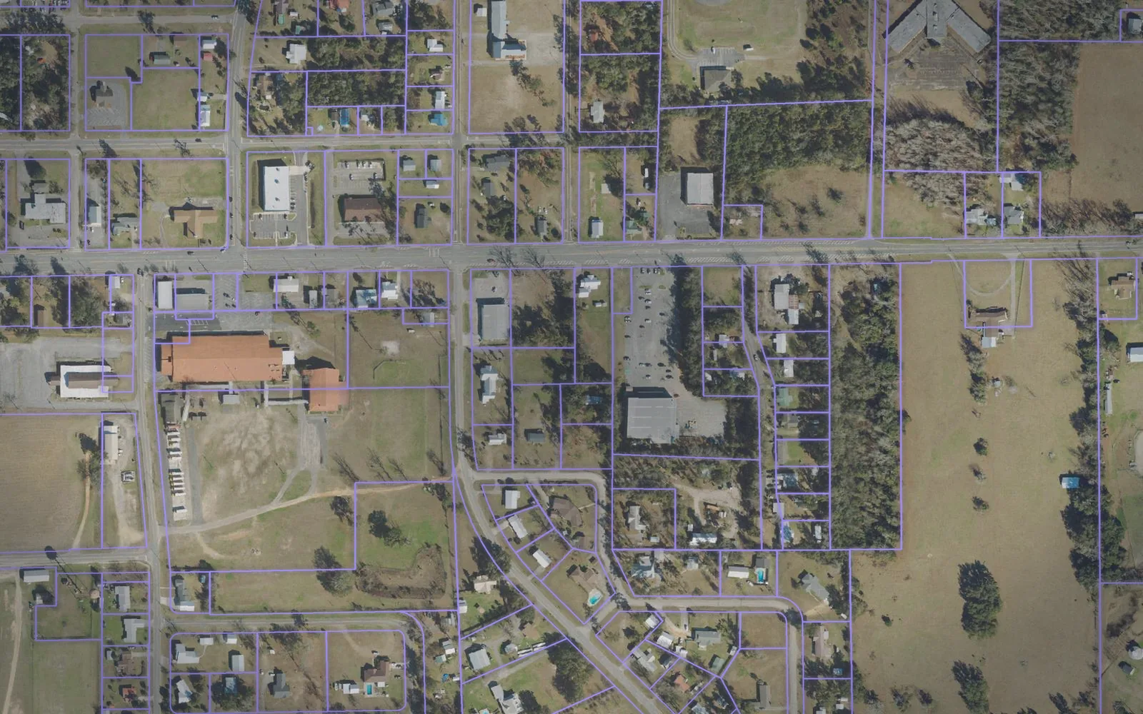 Parcel boundaries over aerial imagery of Liberty County, Florida