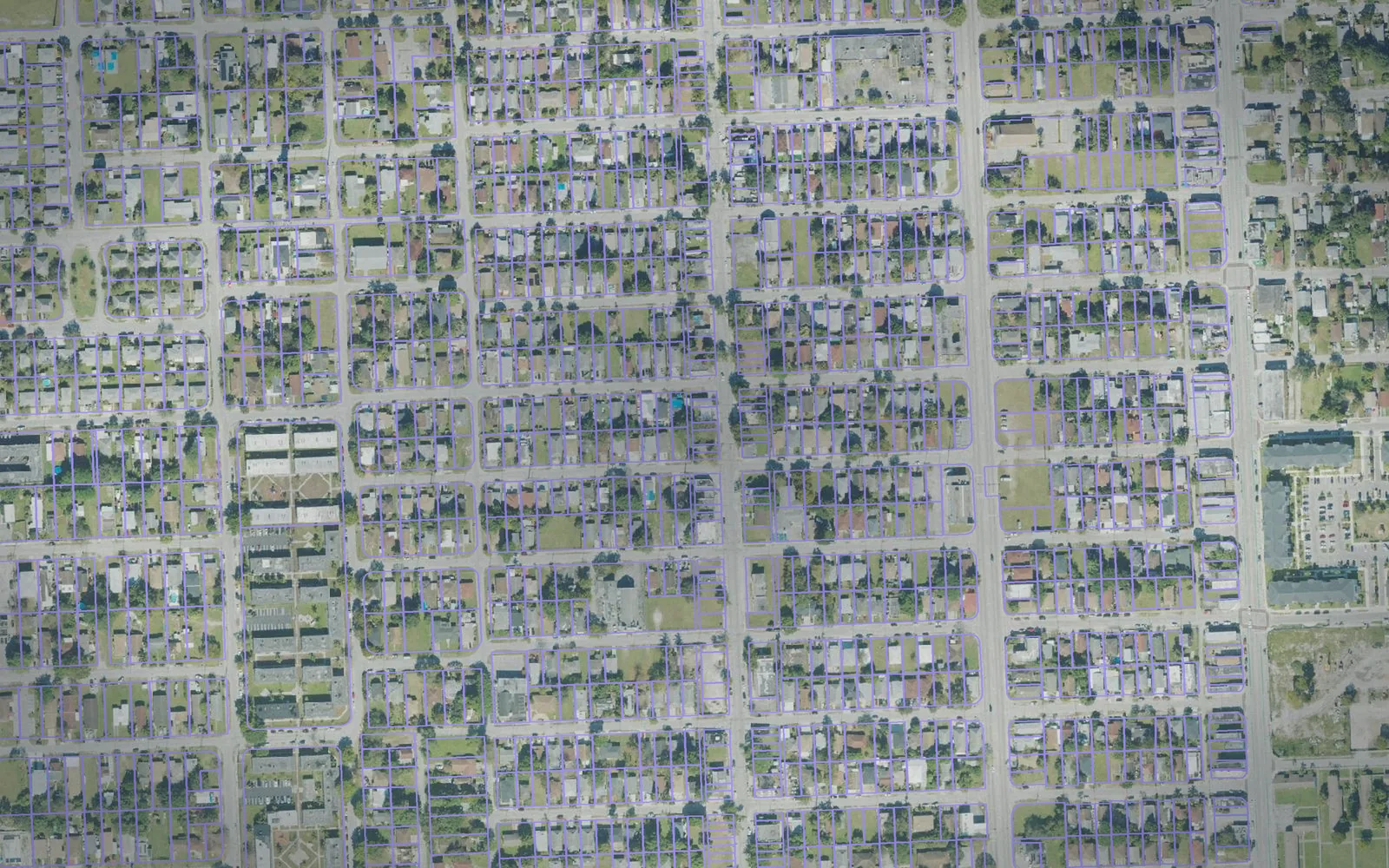 Parcel boundaries over aerial imagery of Miami-Dade County, Florida