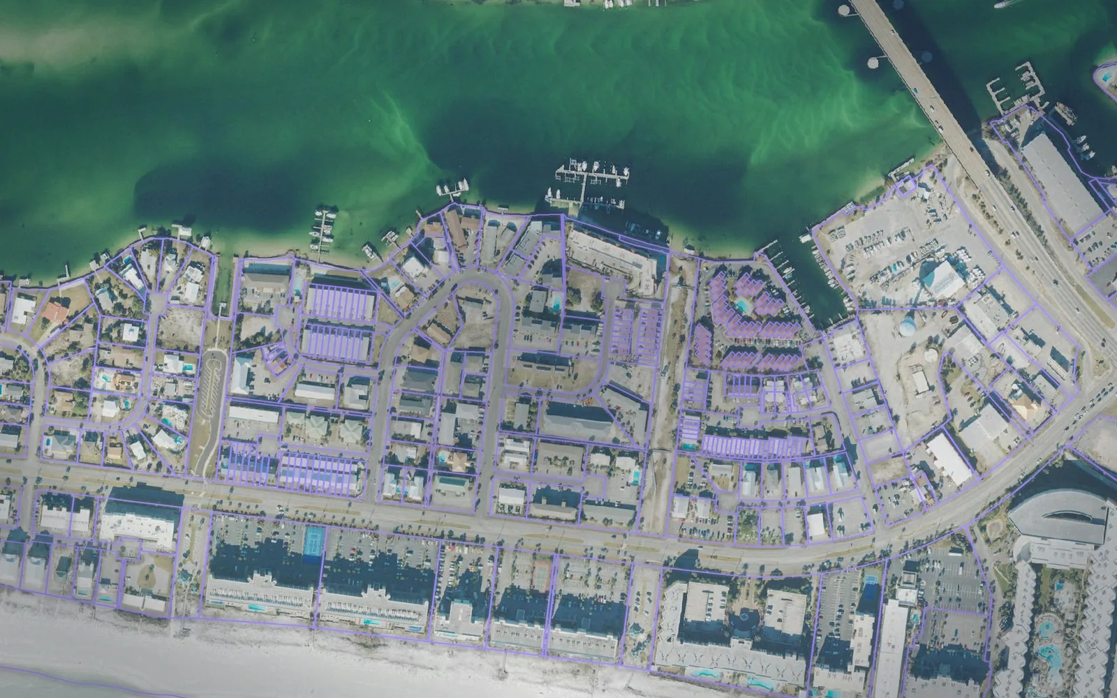 Parcel boundaries over aerial imagery of Okaloosa County, Florida