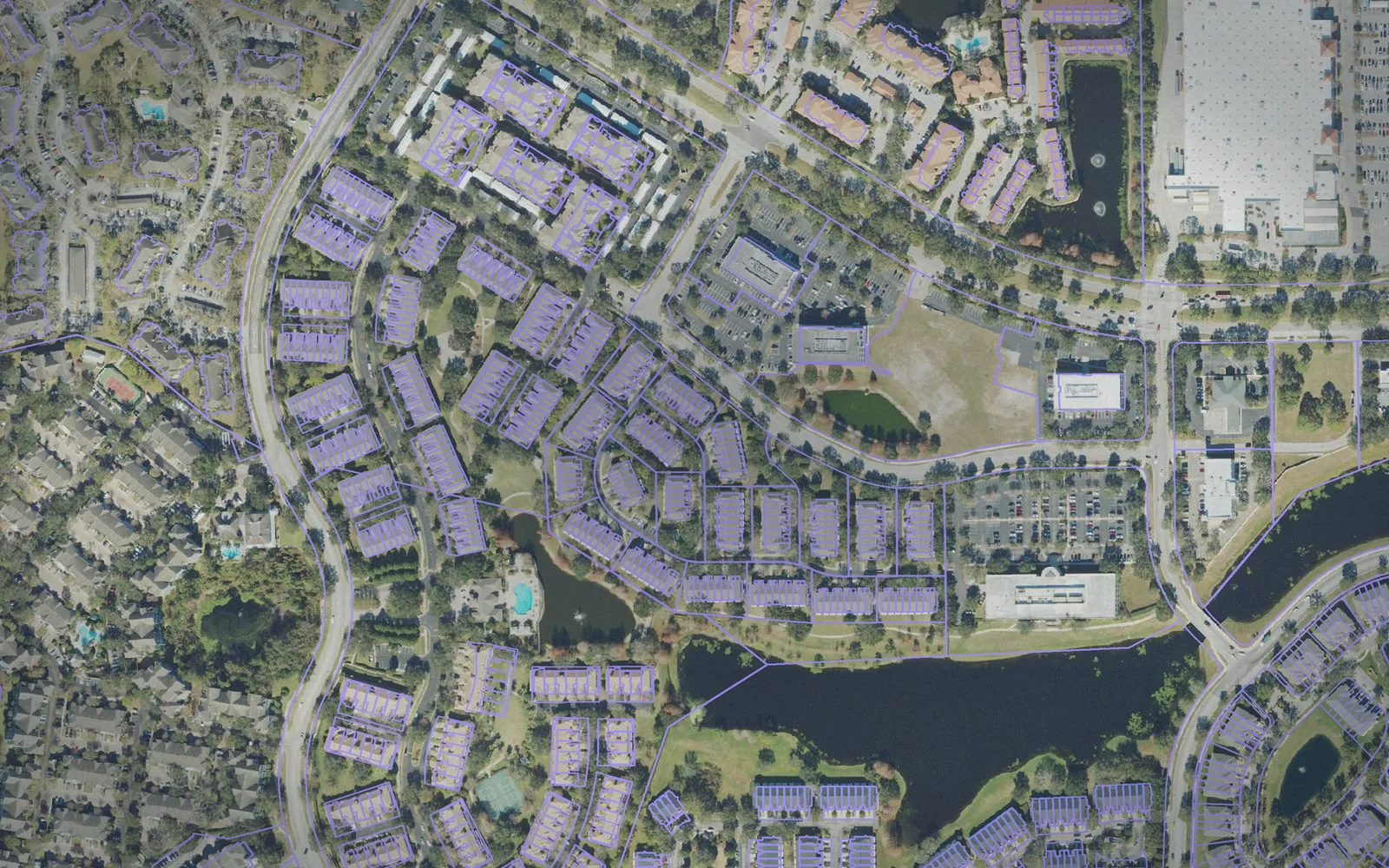 Parcel boundaries over aerial imagery of Orange County, Florida