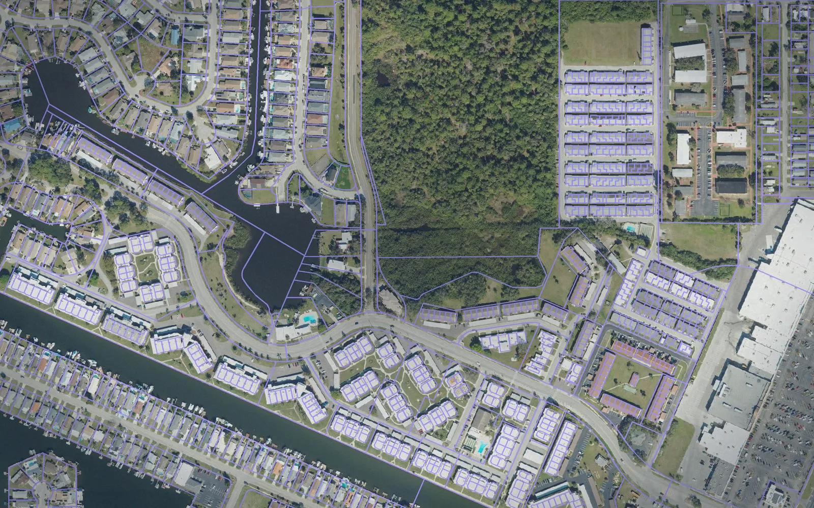 Parcel boundaries over aerial imagery of Pasco County, Florida