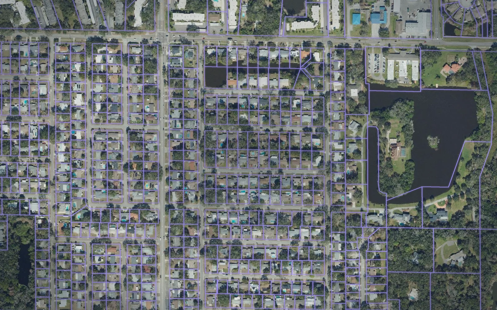 Parcel boundaries over aerial imagery of Pinellas County, Florida