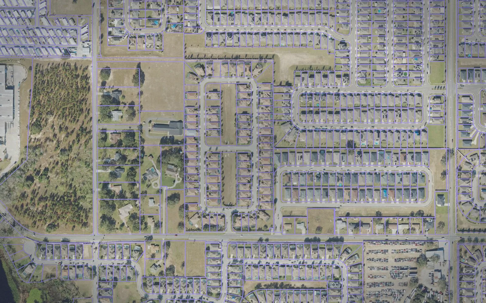 Parcel boundaries over aerial imagery of Polk County, Florida
