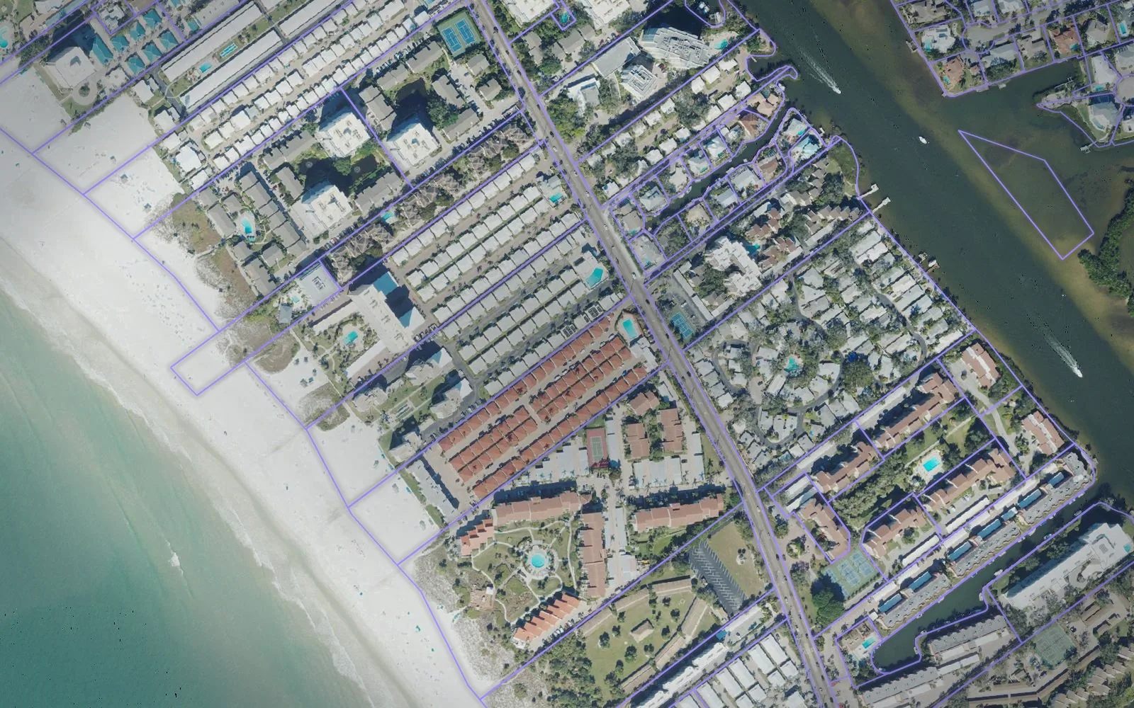 Parcel boundaries over aerial imagery of Sarasota County, Florida