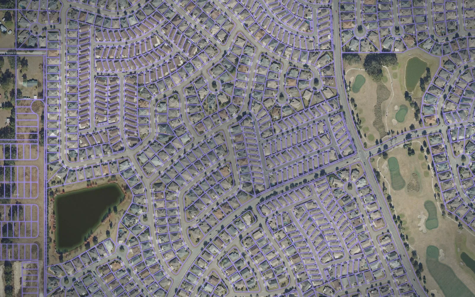 Parcel boundaries over aerial imagery of Sumter County, Florida