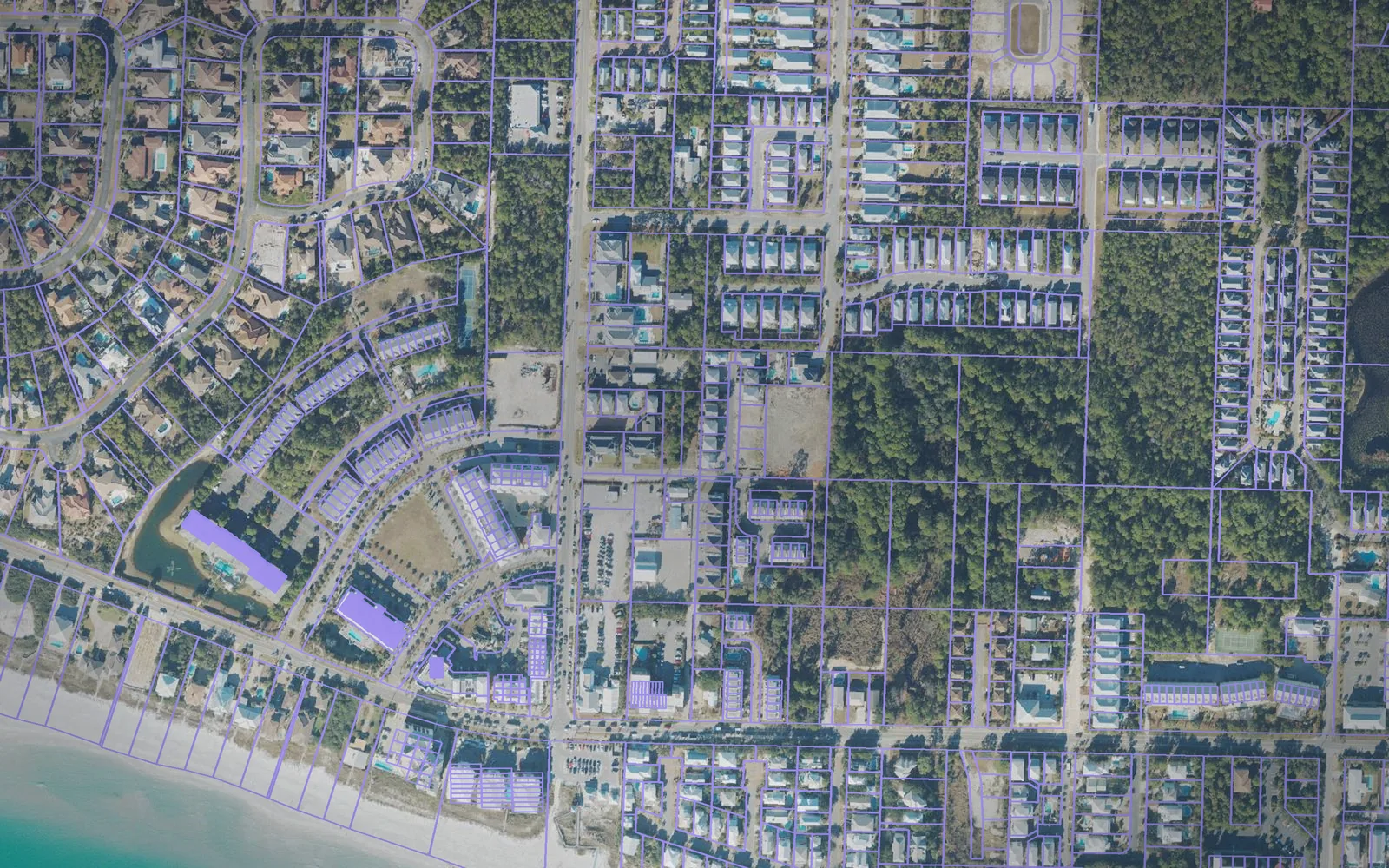 Parcel boundaries over aerial imagery of Walton County, Florida