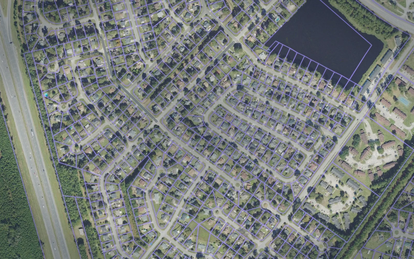 Parcel boundaries over aerial imagery of Bryan County, Georgia