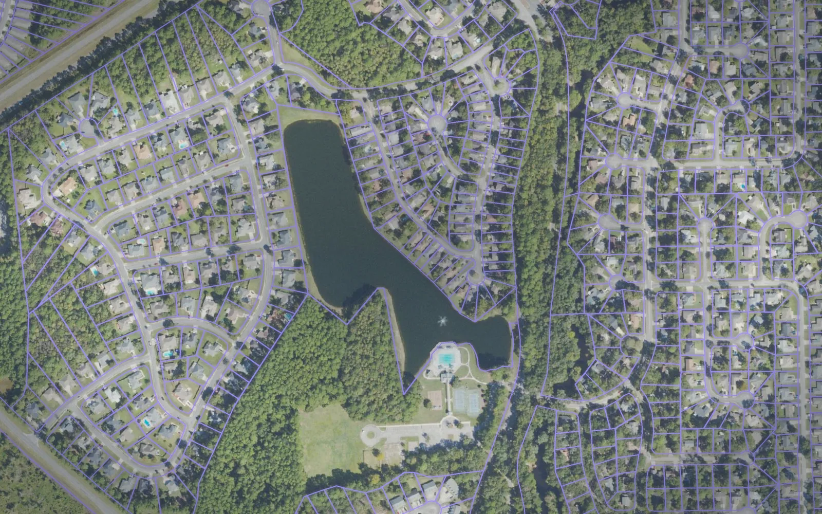 Parcel boundaries over aerial imagery of Camden County, Georgia