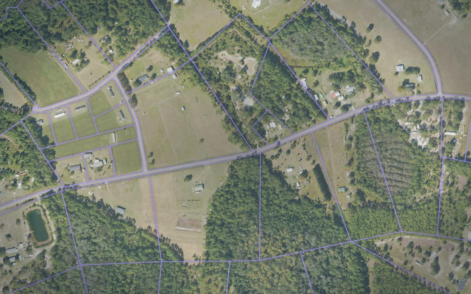 Parcel boundaries over aerial imagery of Charlton County, Georgia