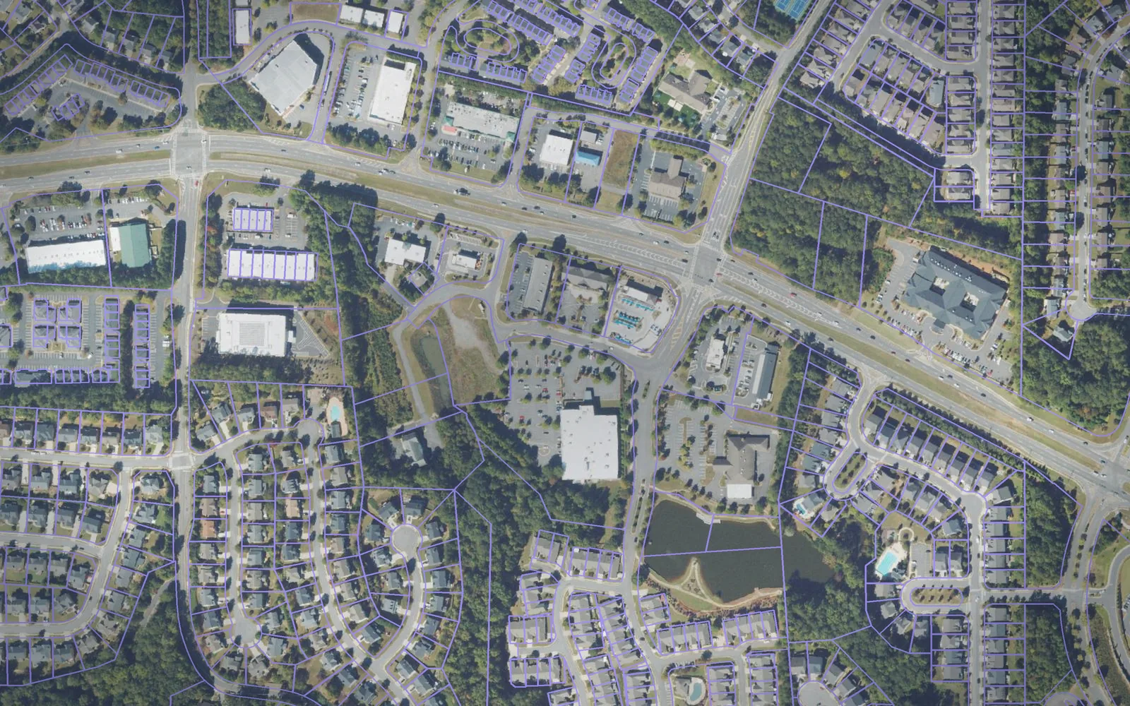 Parcel boundaries over aerial imagery of Cherokee County, Georgia