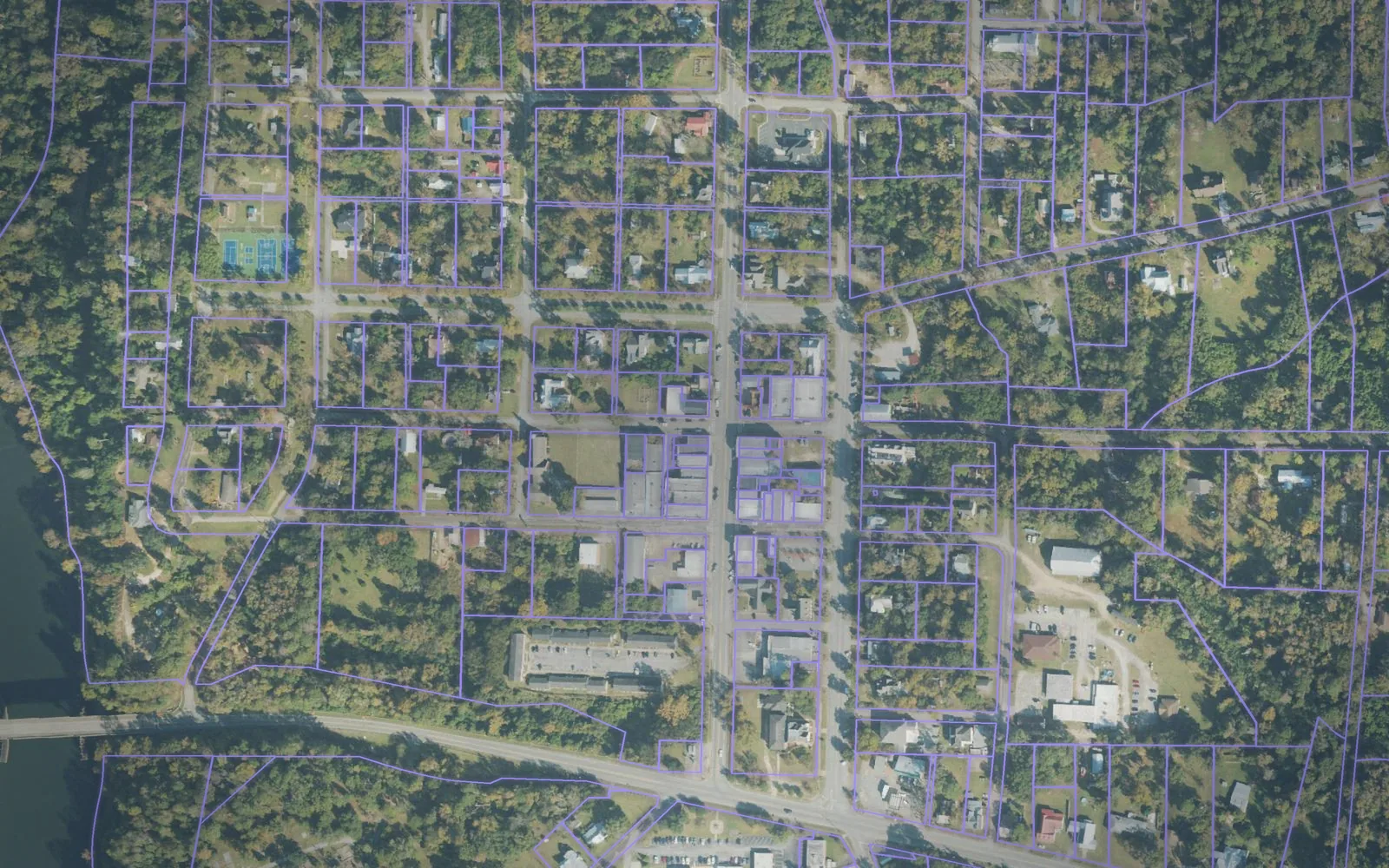 Parcel boundaries over aerial imagery of Clay County, Georgia