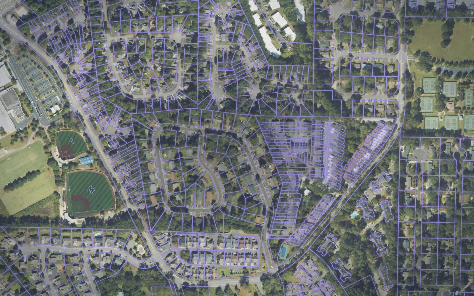 Parcel boundaries over aerial imagery of Cobb County, Georgia