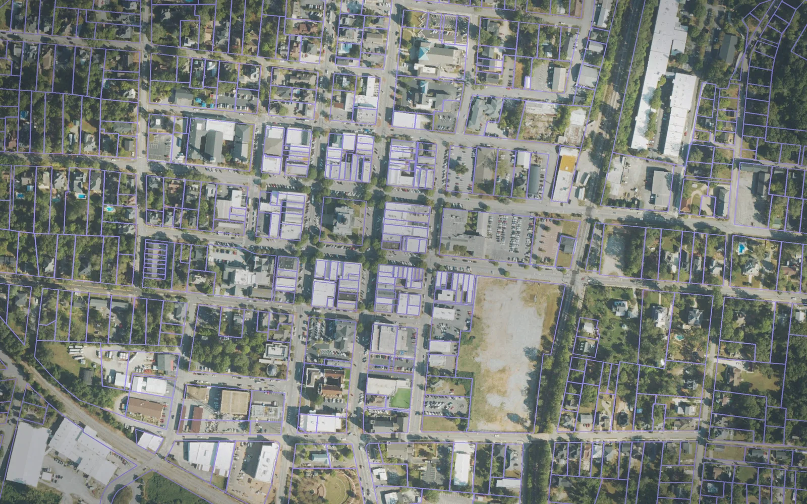 Parcel boundaries over aerial imagery of Coweta County, Georgia