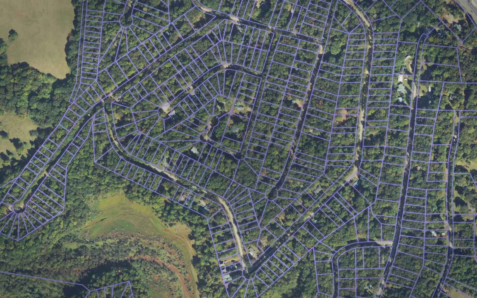 Parcel boundaries over aerial imagery of Franklin County, Georgia