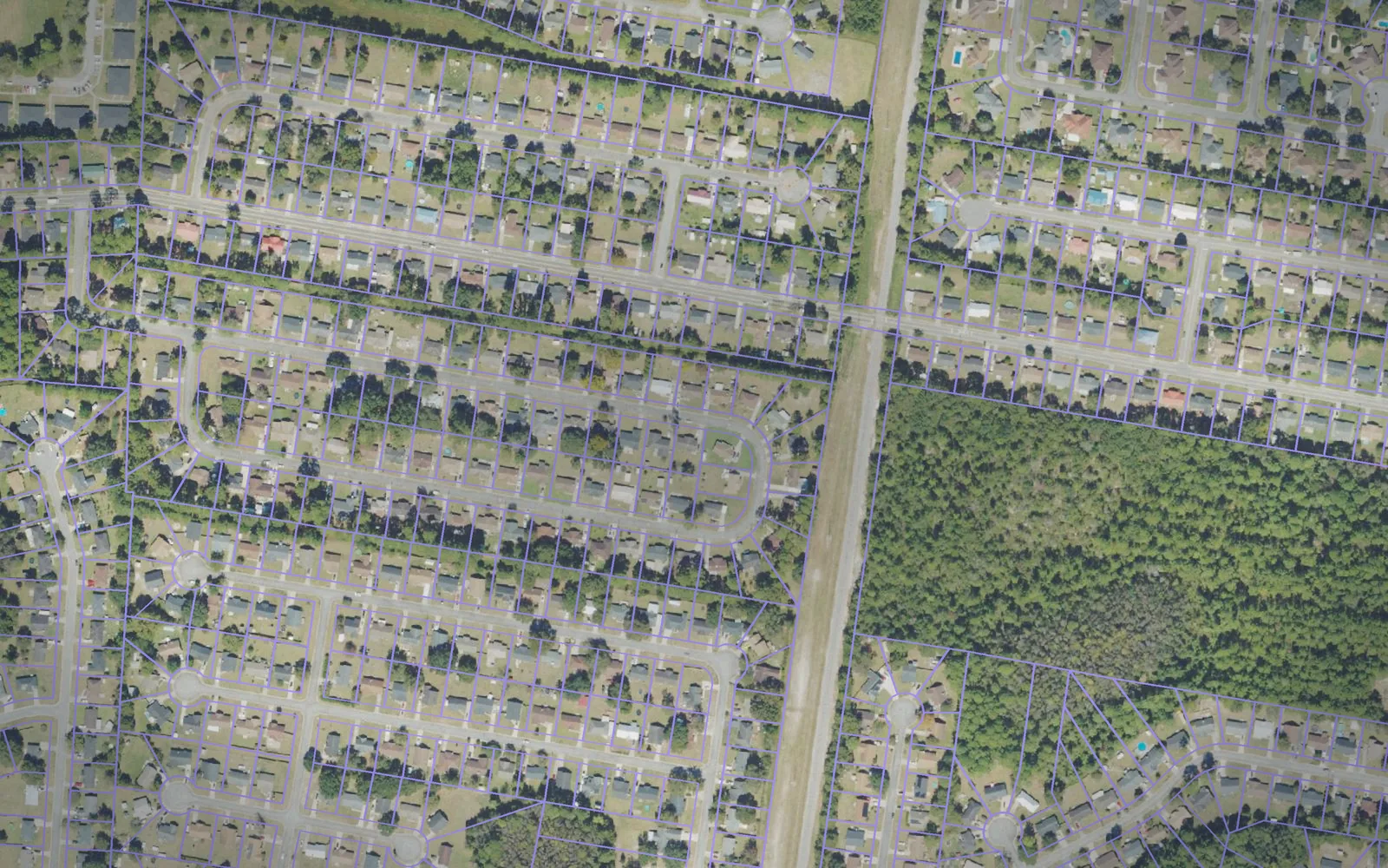 Parcel boundaries over aerial imagery of Liberty County, Georgia