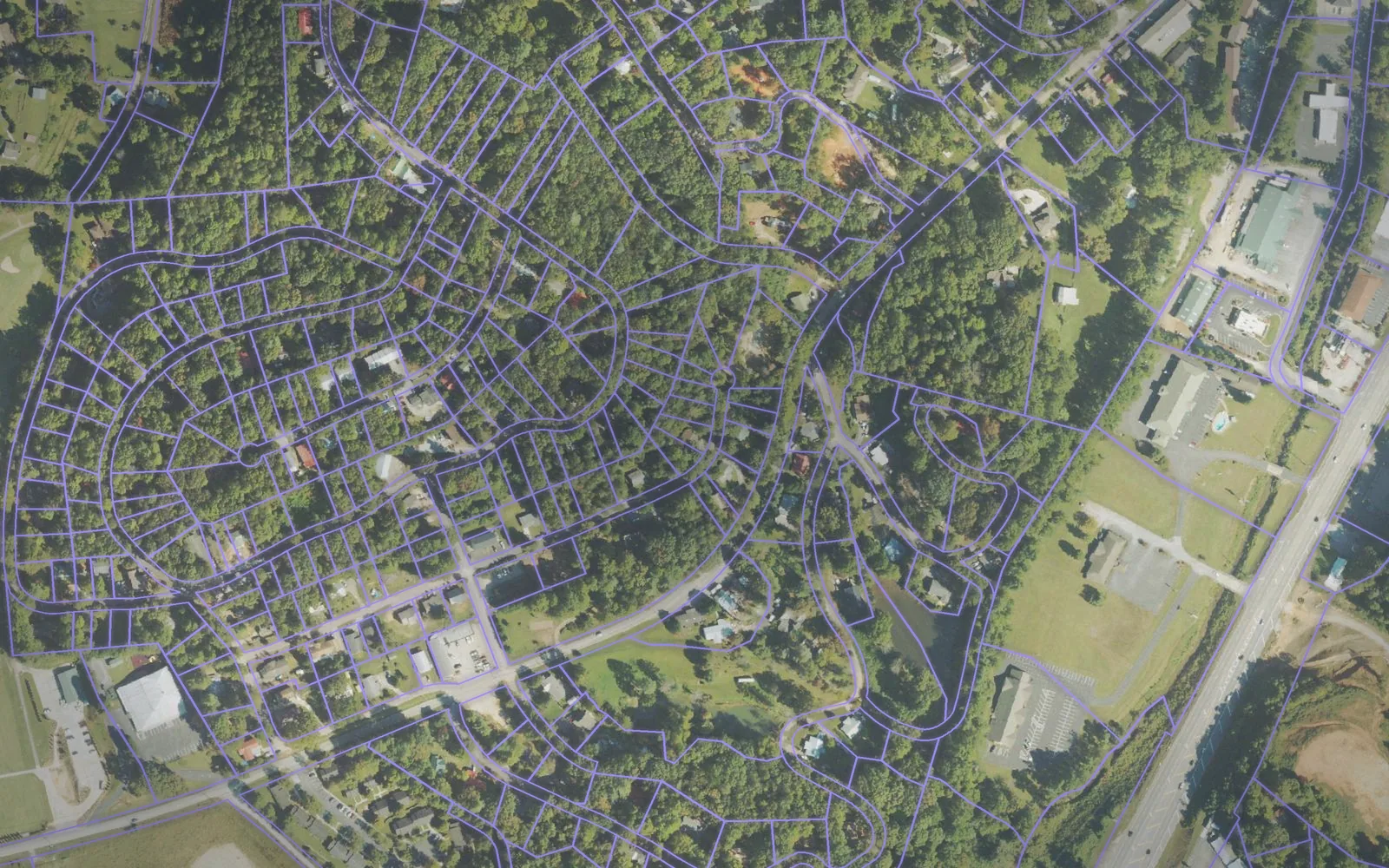 Parcel boundaries over aerial imagery of Rabun County, Georgia