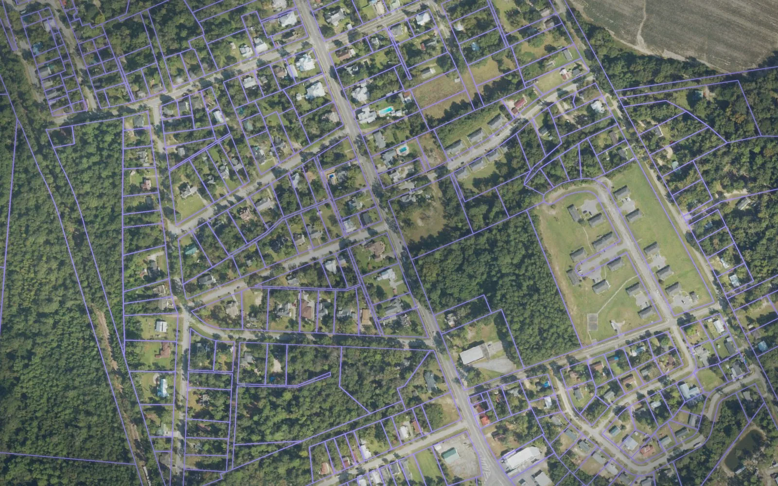Parcel boundaries over aerial imagery of Screven County, Georgia