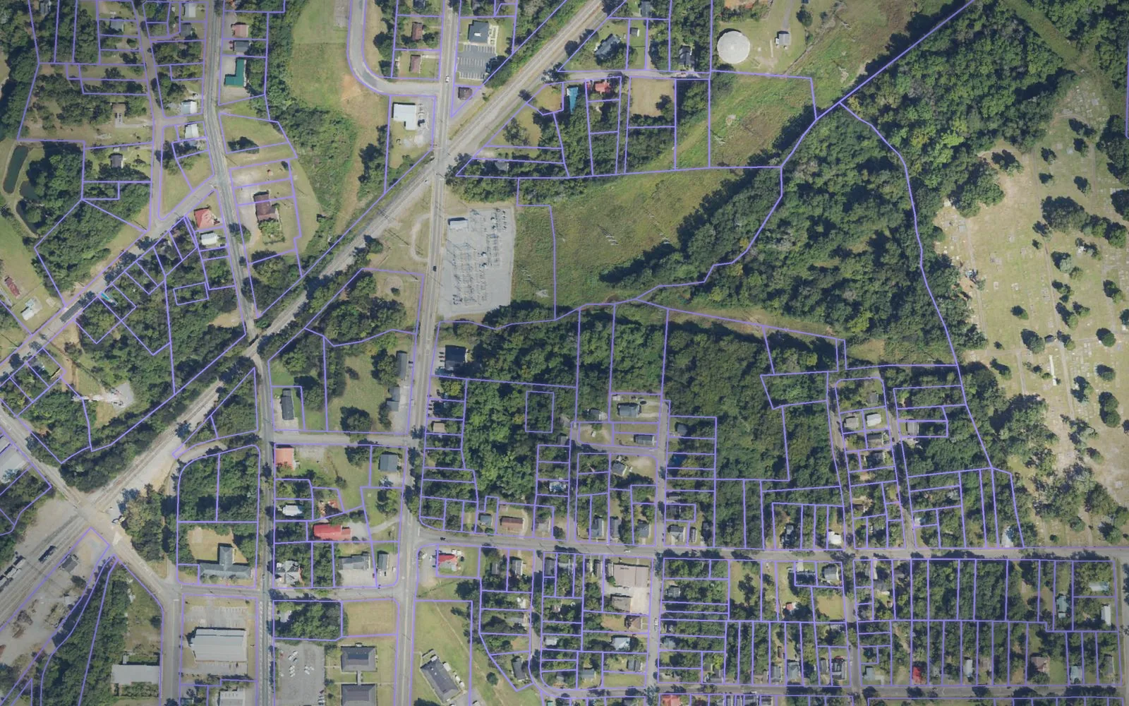 Parcel boundaries over aerial imagery of Sumter County, Georgia