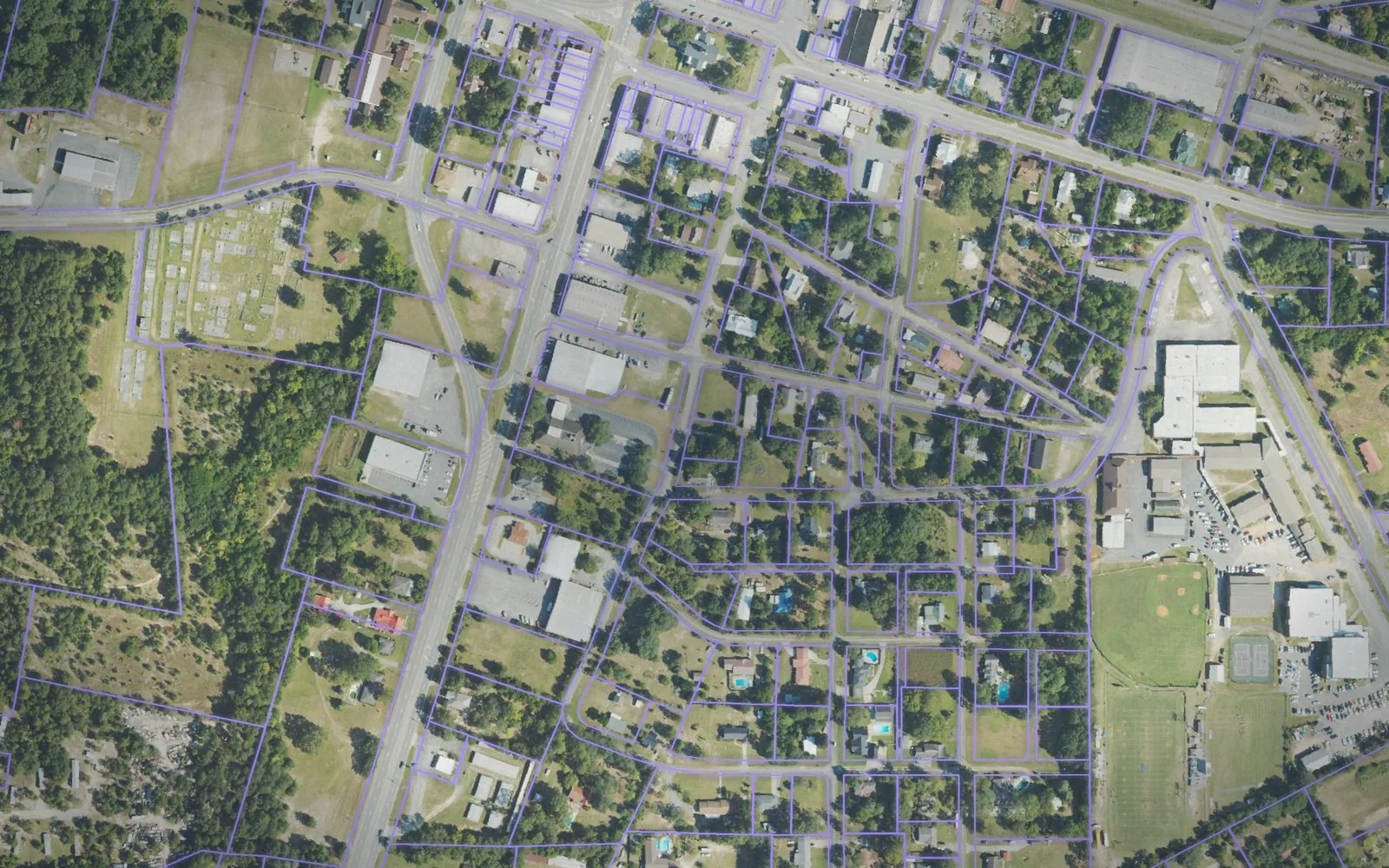 Parcel boundaries over aerial imagery of Taylor County, Georgia