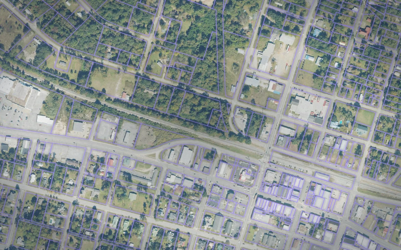 Parcel boundaries over aerial imagery of Telfair County, Georgia