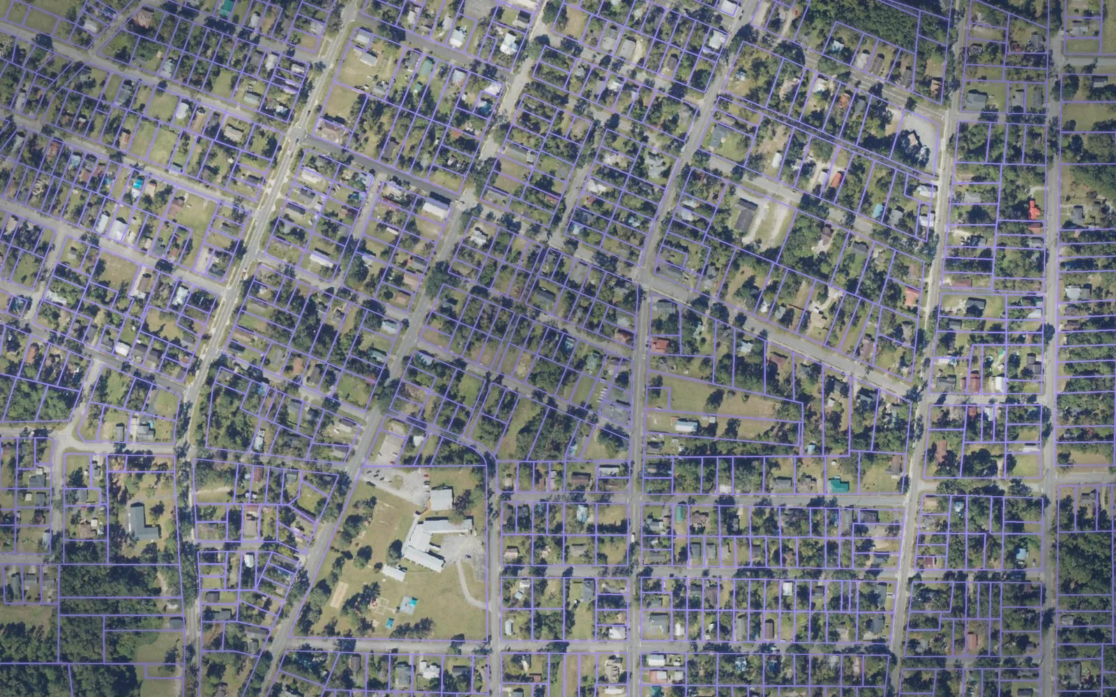Parcel boundaries over aerial imagery of Thomas County, Georgia