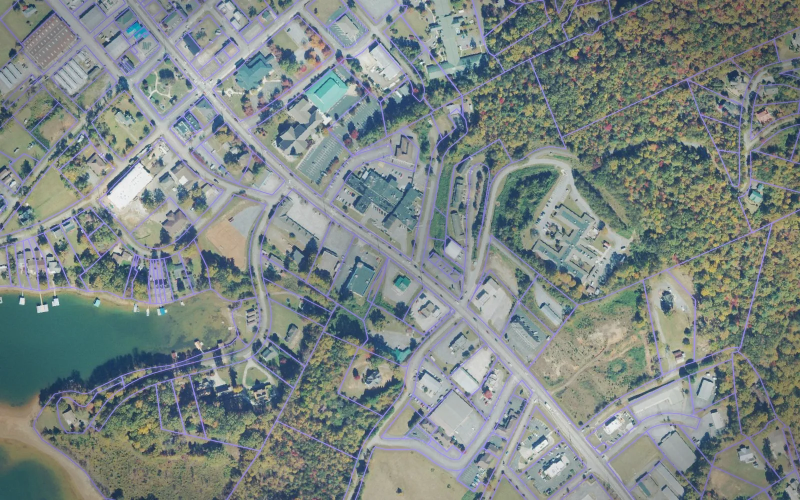 Parcel boundaries over aerial imagery of Towns County, Georgia