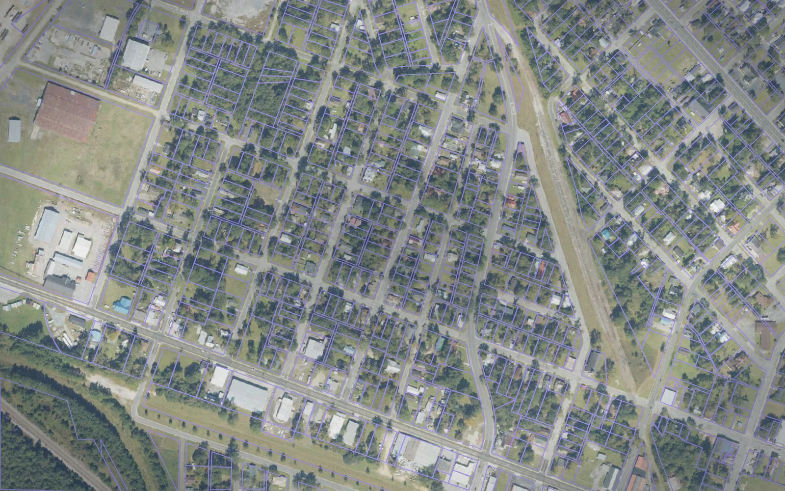 Parcel boundaries over aerial imagery of Ware County, Georgia