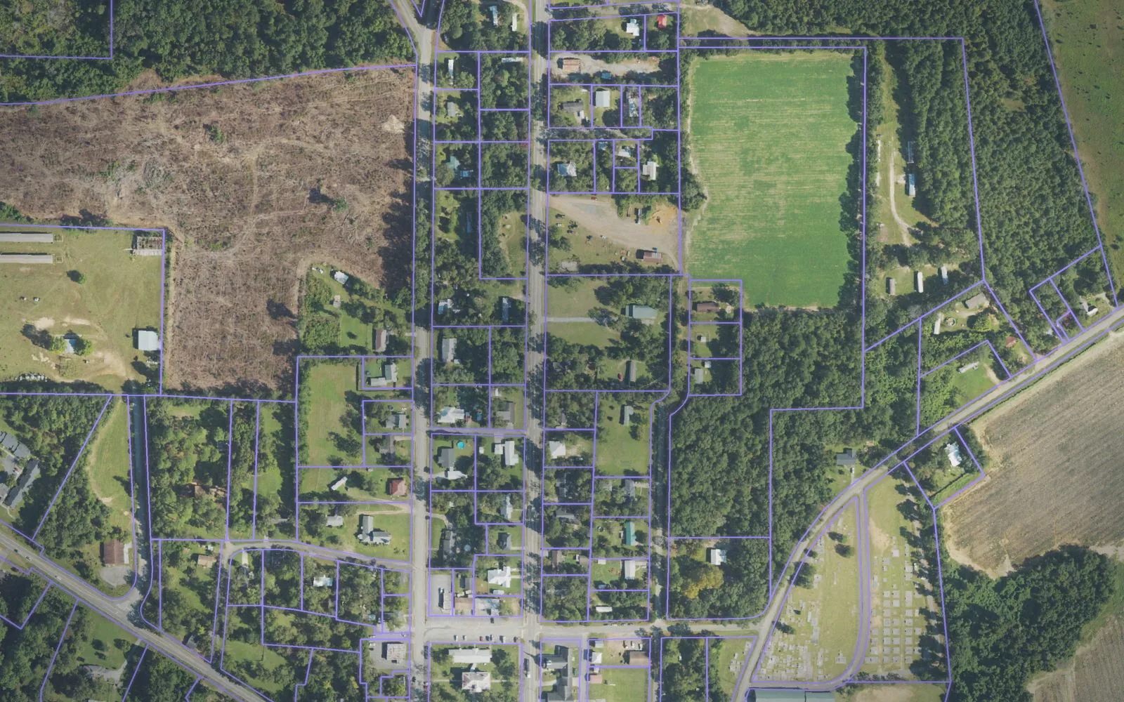 Parcel boundaries over aerial imagery of Webster County, Georgia