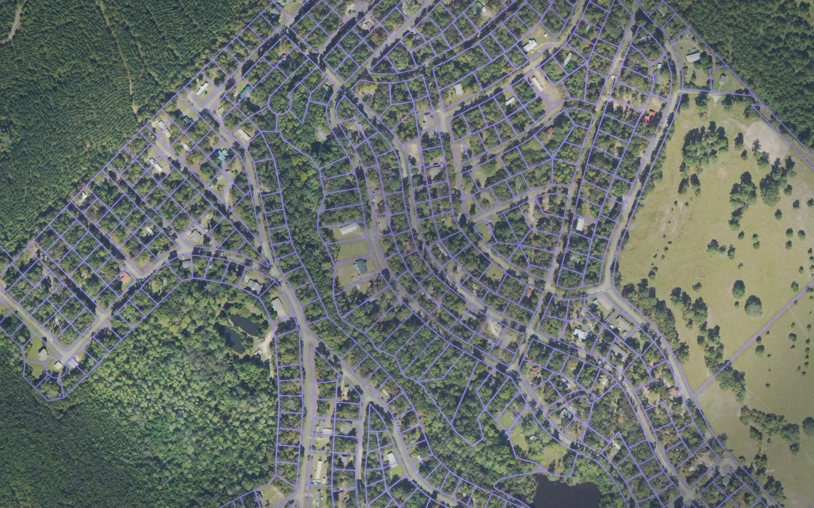 Parcel boundaries over aerial imagery of Wilkinson County, Georgia