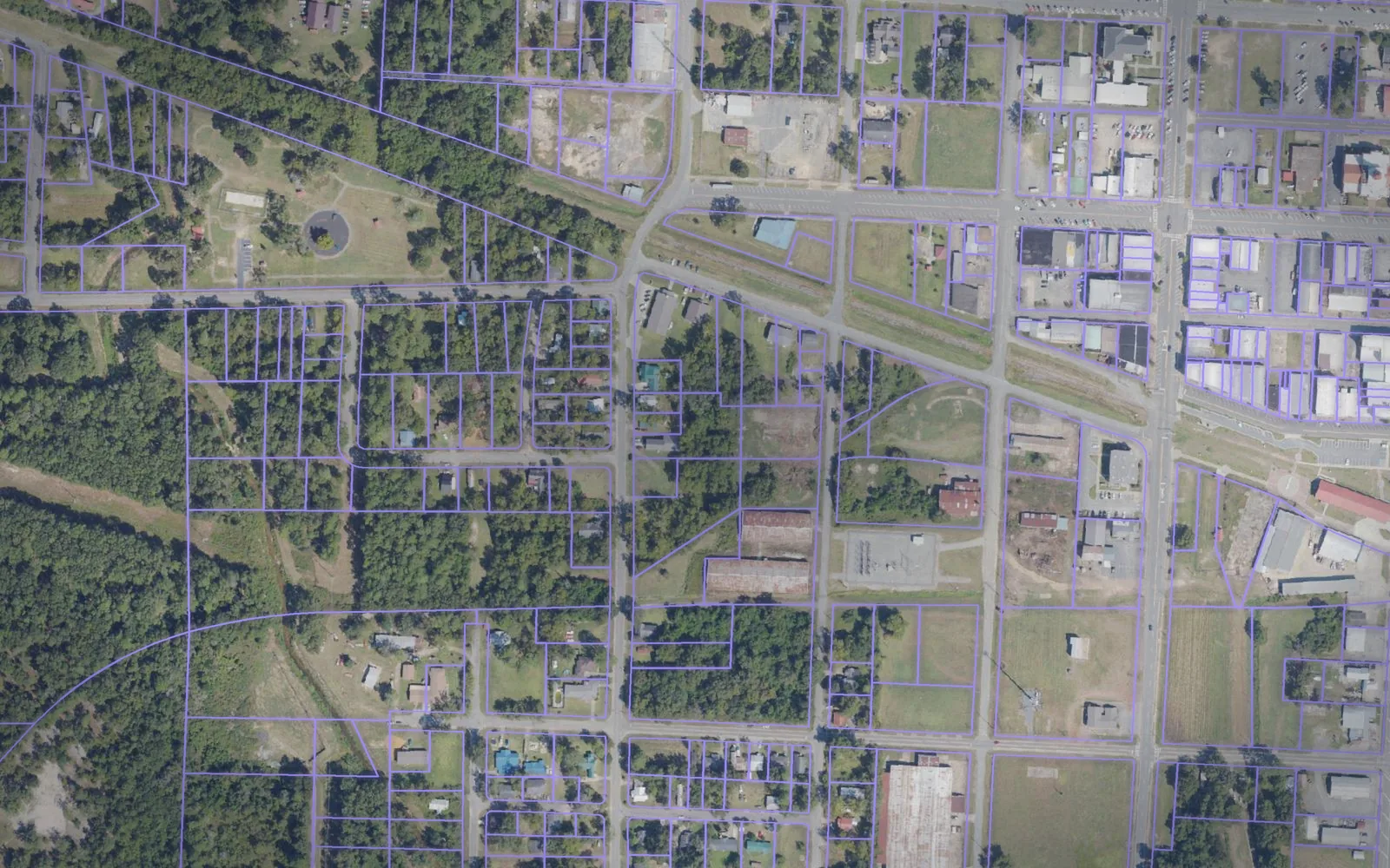 Parcel boundaries over aerial imagery of Worth County, Georgia