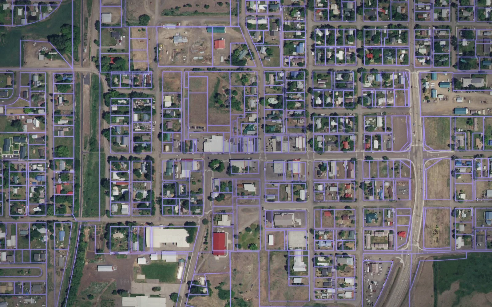 Parcel boundaries over aerial imagery of Adams County, Idaho