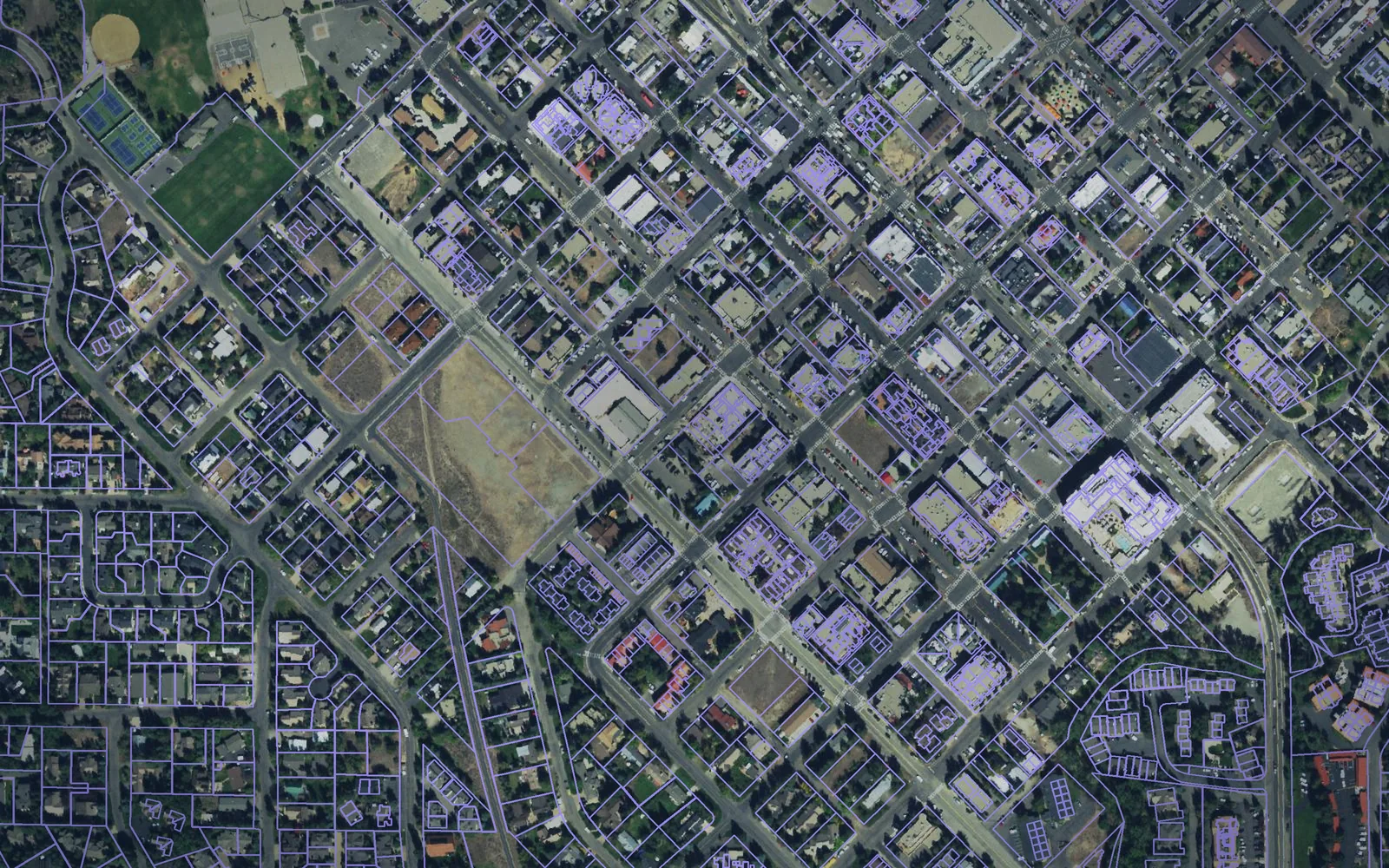 Parcel boundaries over aerial imagery of Blaine County, Idaho