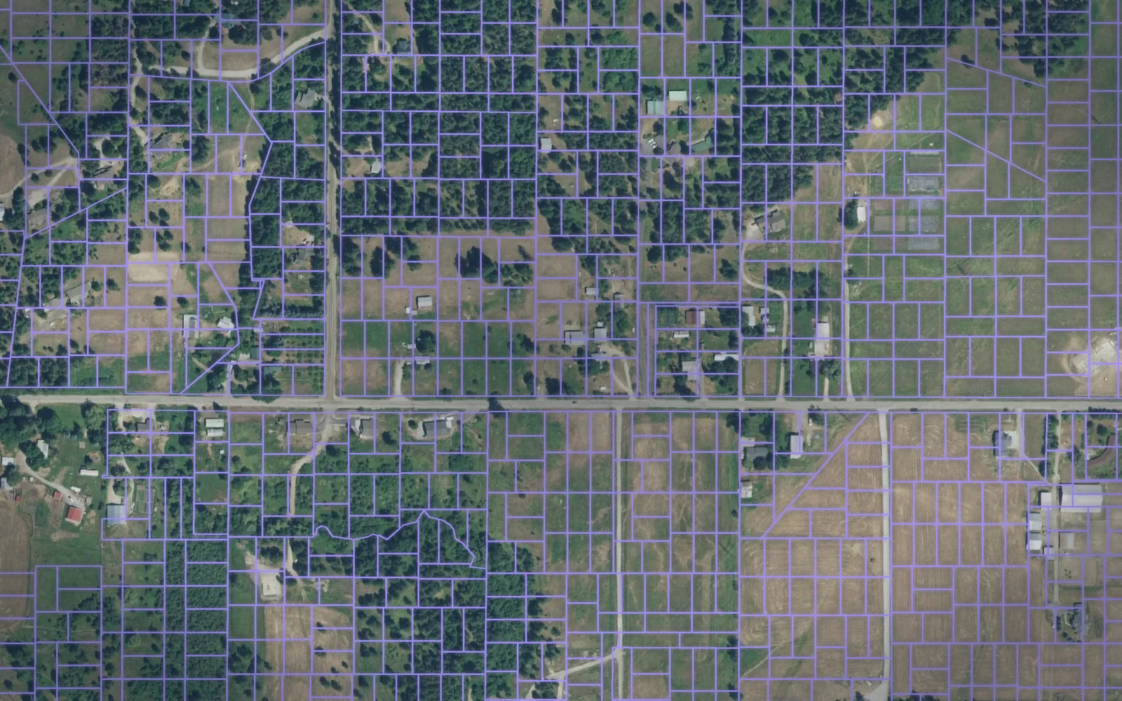 Parcel boundaries over aerial imagery of Bonner County, Idaho