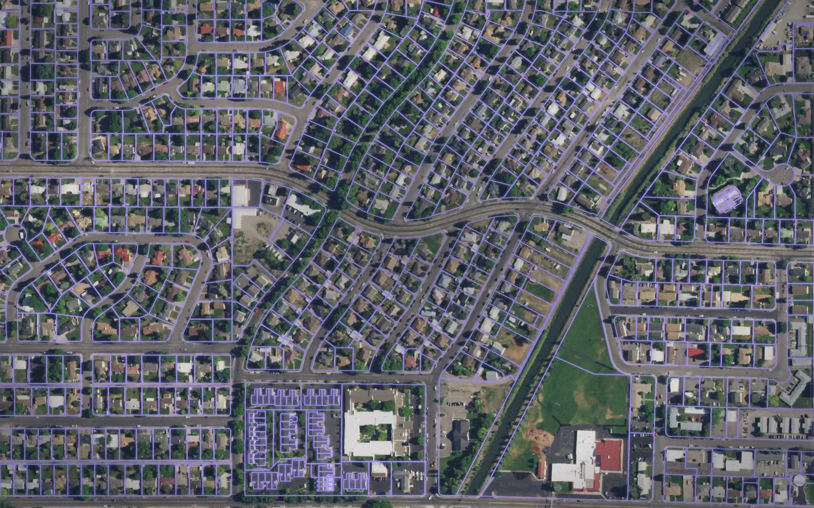 Parcel boundaries over aerial imagery of Bonneville County, Idaho